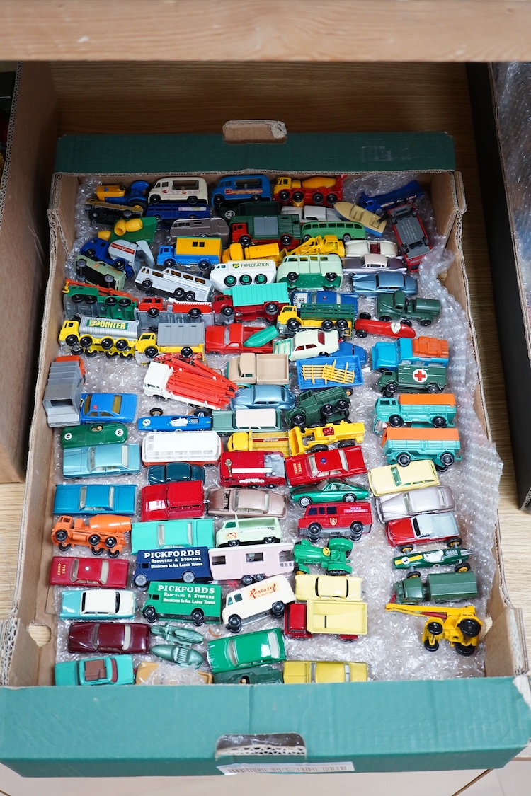 Eighty-eight 1960s/70s Matchbox Series 1-75 regular wheels vehicles including; cars, commercial vehicles, plant vehicles, racing cars, military vehicles, tractors, etc.